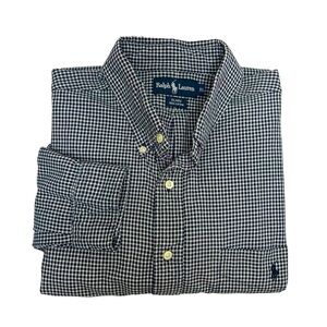 VTG Ralph Lauren BLAIRE Cotton Navy White Gingham Long-Sleeve Buttoned Shirt XL
